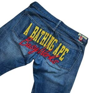 34" x 32" L Bape Busy Works Embroidered Denim Jeans